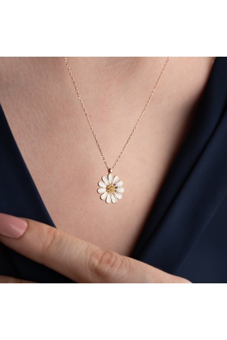 Vaoov 925 Ayar Gümüş Beyaz Papatya Kolye Rose