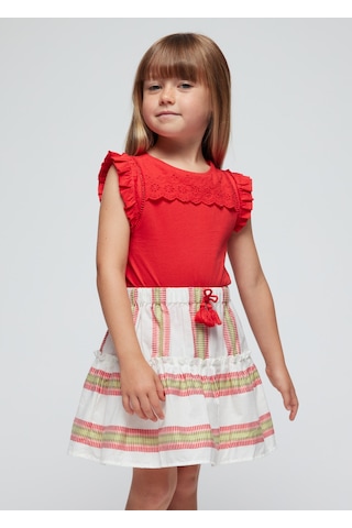 Kız Çocuk Çizgili Etek-kırmızı Kırmızı