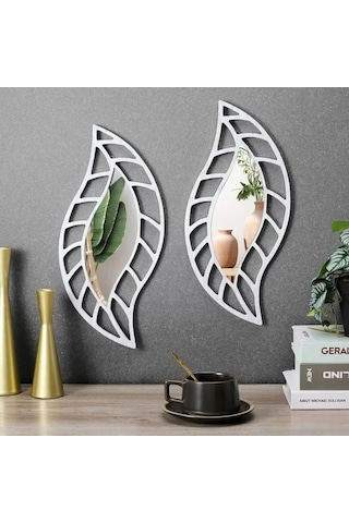 Znv Zenvia Mey İthalat 2'li Set Kırılmaz Pleksi Dekoratif Duvar Aynası - 20x35 Cm Yaprak Formlu 1. Sınıf Akrilik Renkli