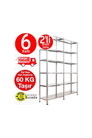Galvanizraf 6 Katlı Duble Çelik Galvaniz Raf Arşiv Depo Kiler Raf