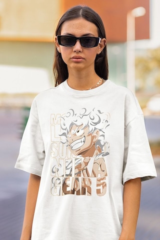 Nika Gear 5 Anime Karakter Baskılı Unisex Oversize Tişört Beyaz