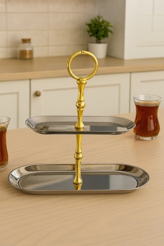 2 Katlı Kayık Tepsi Paslanmaz Çelik Sunumluk,kurabiyelik,makaronluk,söz,nişan Masa Aksesuarı,çeyiz Gold