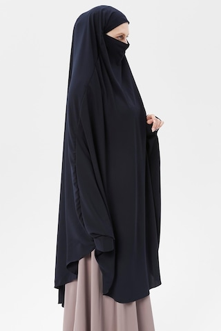 Altobeh Kadın Tesettür Medine İpeği Çarşaf Üstü Peçeli Sufle Hijab Lacivert