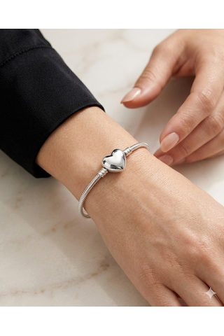 Kadın Charm İçin Uygun Kalp Model Çelik Bileklik 20 Gümüş