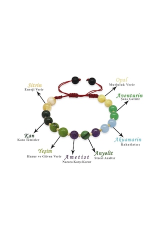 Makrome Örgülü Küre Kesim Dorika Top Süslemeli Çoklu Doğaltaş Kombinli Kadın Şifa Bilekliği Çok Renkli