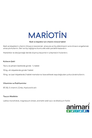 Animari Mariotin Kedi ve Köpekler İçin Vitamin Mineral 50 Tablet