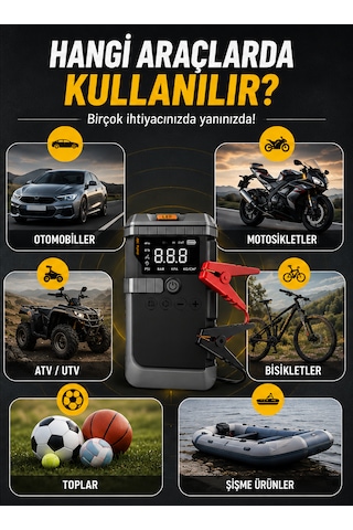 19800 Mah Akü Takviye Ve Dijital Hava Kompresörü 4 Ü 1 Arada Araç Acil Yardım Cihazı