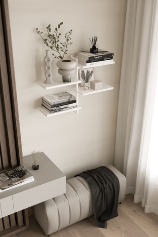 Aju 4 Katlı Duvar Rafı Metal Çerçeveli Dekoratif Kitaplık Ve Raf Ünitesi Modern Tasarım Beyaz