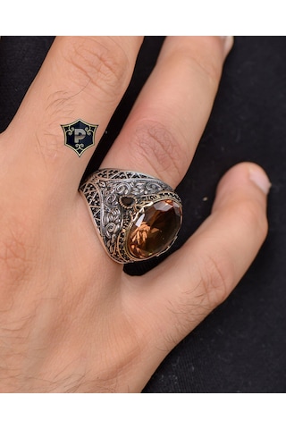 Prestij Gümüş  Zultanit Taşlı Zirkon Taş Süslemeli 925 Ayar Gümüş Erkek Yüzüğü