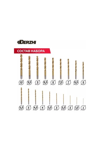 Derzhı 19 Parçalı Metal Matkap Ucu Seti Tın Hss 1-10 Mm 196493253