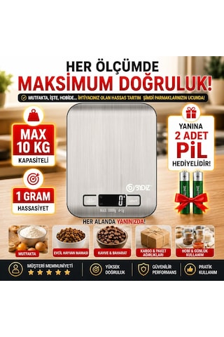 Bydiz Dijital Mutfak Terazisi 10 Kg Kapasiteli 1 Gr Hassasiyetli, Paslanmaz Çelik Hassas Mutfak Tartısı, Dara Fonksiy Diğer