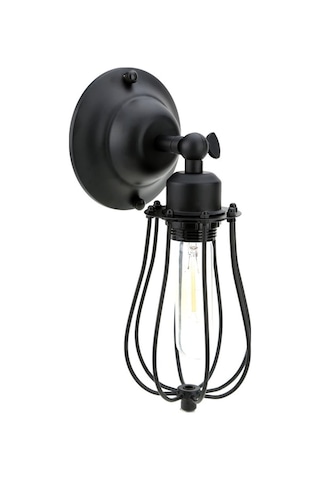 Vintage Tek Kafa Duvar Lambası, Aydınlatma Ve Dekorasyon, E27 Lamba Tabanı, Ayarlanabilir Kafa, Metal Malzeme, Ampul Dahil Değil Siyah Siyah