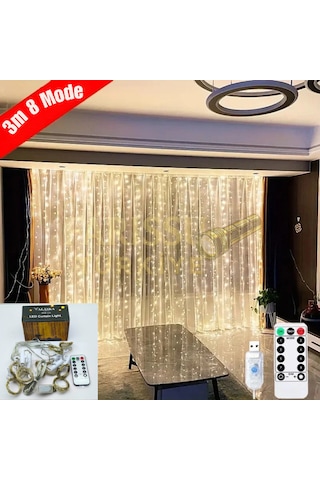 Usb Kumandalı Led Perde Işık 3 Metre Gün Işığı 8 Mod Yılbaşı, Oda Ve Ev Dekorasyonu Gün Işığı
