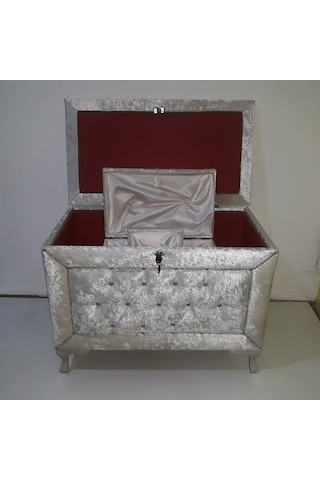 Bengi Ticaret Kapitone 3'lü Kadife El Yapımı Çeyiz Sandık Krem