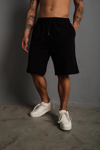 Assema Unisex İki İplik Düz Oversize Şort - Siyah Çok Renkli
