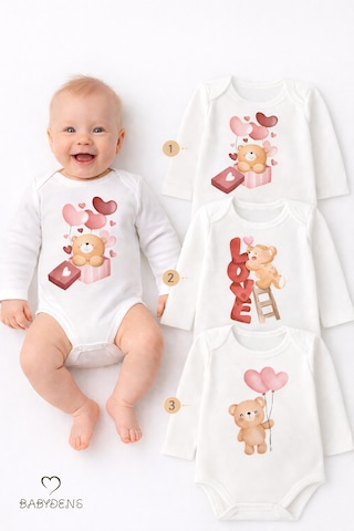 Babyden's 3 Lü Bebek Body Seti %100 Pamuk Uzun Kollu Ayıcık Baskılı Yenidoğan Unisex Bebek Body Beyaz