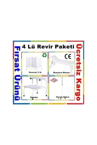 Abc Derm Muayene Masası + Paravan  3'lü + Eskabo + Serum Askısı Revir Seti