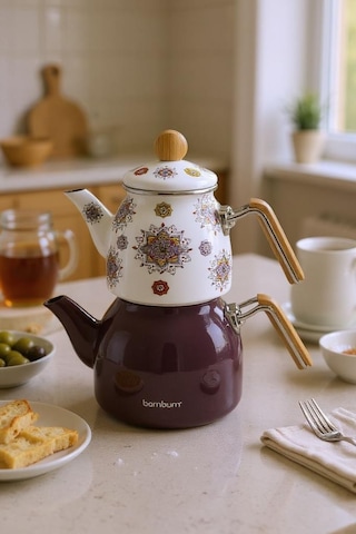 Bambum Unique - Bambu Kulplu Çaydanlık Takımı Mor Mor