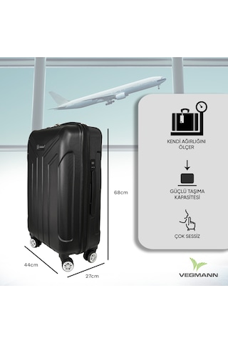 Vegmann Tartılı Scavel Siyah Orta Boy Valiz Siyah