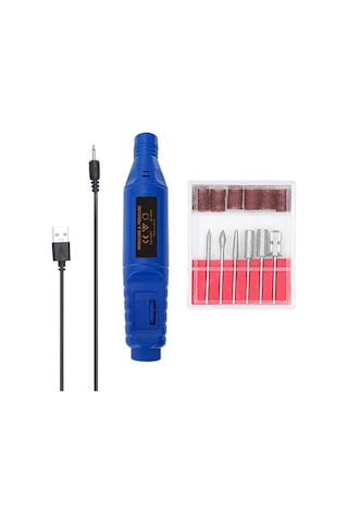 Samdoo Usb Şarjlı Mini El Taşlama Makinesi, Ayak Tırnakları Ve Taş Oyma İçin Hız Ayarlı, 6 Uçlu Set, Gök Mavisi Renk.
