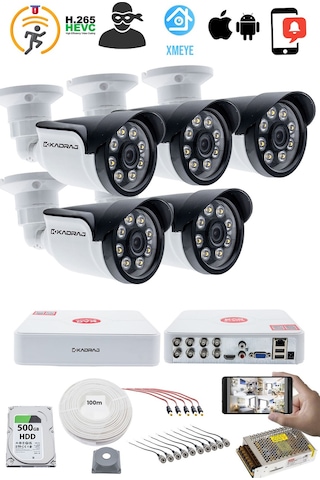 5 Kameralı Güvenlik Kamerası Seti - Kdj-5s-8w-ss-p-v1