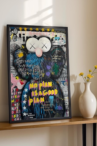 No Plan Is A Good Plan Çerçeveli Tablo Kaws Bff Pink Panther Cafe Ve Konsept Mekan Dekoru Street Art