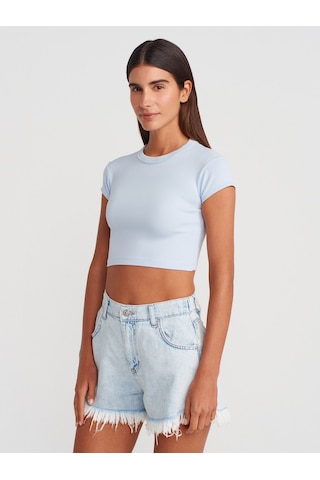 Dilvin 31810 Bisiklet Yaka Crop T-shirt-açık Mavi Açık Mavi