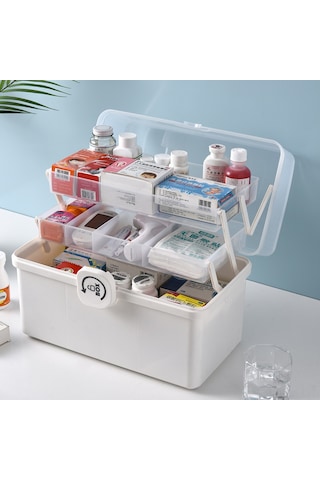 Dofolink Ev İçi İlaç Saklama Kutusu, Çocuklu Aileler İçin Büyük Kapasiteli Taşınabilir Tıbbi Kutusu, Beyaz, 15.5x15.5x16cm Beyaz