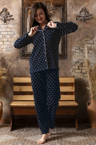 Sude Kadın Gömlek Önden Düğmeli Polar Desenli Pijama Takımı P200/124 - 1 Adet 001