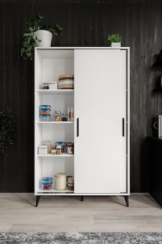 Lisa Sürgülü Çok Amaçlı Kiler Dolabı Tamamı Mdf 6 Raflı Beyaz Beyaz