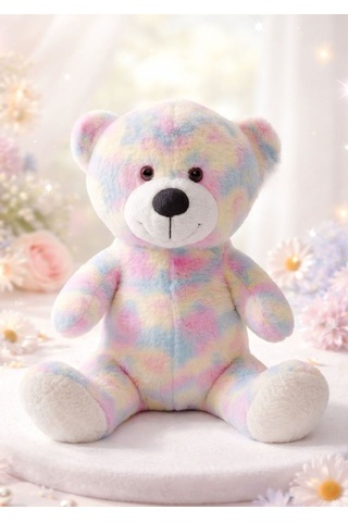 50 Cm Yumuşak Peluş Gökkuşağı Ayıcık Peluş Ayı Hediyelik Peluş Beyaz - Siyah