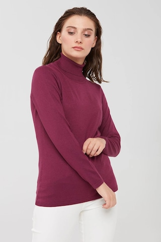 Desen Triko Kadın Likralı Uzun Kollu Basic Tam Balıkçı Bluz 20017 Mürdüm Mürdüm