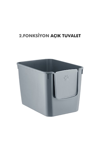 Pribor Hz-500 Xxl 3 Fonksiyonlu Açık / Kapalı Kedi Tuvaleti Ve Taşıma Çantası Gri 56 X 40 X 43 Cm