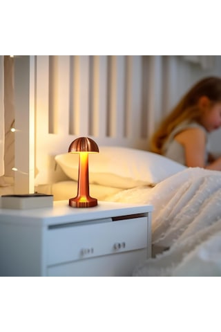 Gold Altın Mantar Desenli 3 Renk Dokunmatik Masa Lambası Gold Şarjlı Ayarlanabilir Masa Lambası Çok Renkli