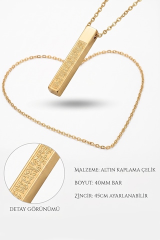 Gold Ayetel Kürsi Cubuk Çelik Kolye Renkli