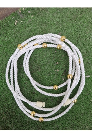 Beyaz Kruvaze Perde Tavan Korniş Bağlama Halatı - Gold Detaylı - Perde Süsü - 3 Metre - 1 Adet