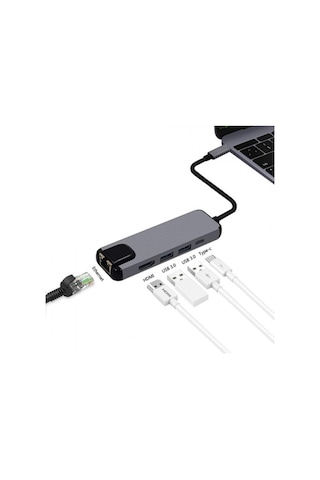 Ally 5In1 Usb 3.1 Type C To Hdmı 2Xusb 3.0 Rj45 Ethernet Dönüşt-Gri