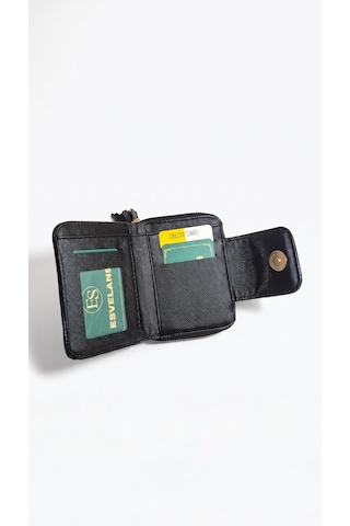Esvelans Kadın Küçük Boy Çok Bölmeli Fermuarlı Kartlık Cüzdan Püskül Detaylı