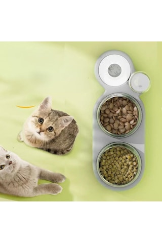 Tr 3 Bölmeli Otomatik Kedi Köpek Mama Ve Su Kabı 2 Mama Ve 1 Su Hazneli Besleme Ünitesi Modern Ve Şık Tasarım