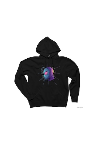 Spiderman Spider Web Siyah Kapşonlu Sweatshirt Hoodie Siyah