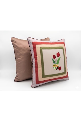 Poplin Pamuklu Kırkyama Patchwork Dekoratif Kırlent Kılıfı 45x45 Cm Karışık Yeşil