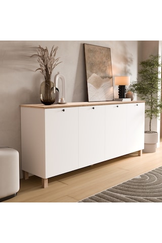 Nord Konsol 4 Kapaklı Ahşap Ayaklı 180cm Sepet-beyaz Nd4-sw Beyaz