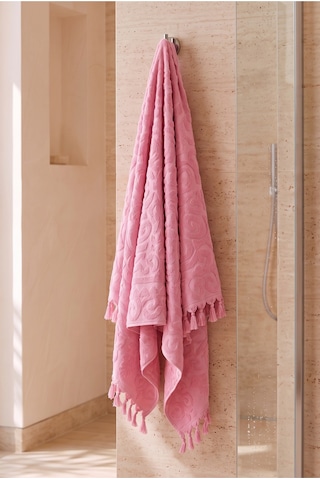 Bağlamalı Banyo Havlusu %100 Pamuk, 70x140 Cm, Jakarlı Duş, Vücut, Plaj Havlusu Dayanıklı, Hızlı Kuruyan Pembe
