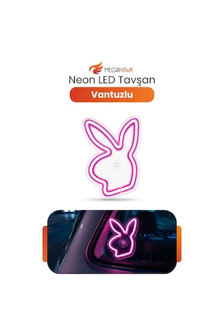 Neon Tavşan Led Araç İçi Cam Lambası Vantuzlu Pembe Dekoratif Işık Ortam Aydınlatma