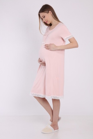 Luvmabelly Myra9592 Önden Çıt Çıtlı Dantelli Hamile Geceliği -pembe-pembe