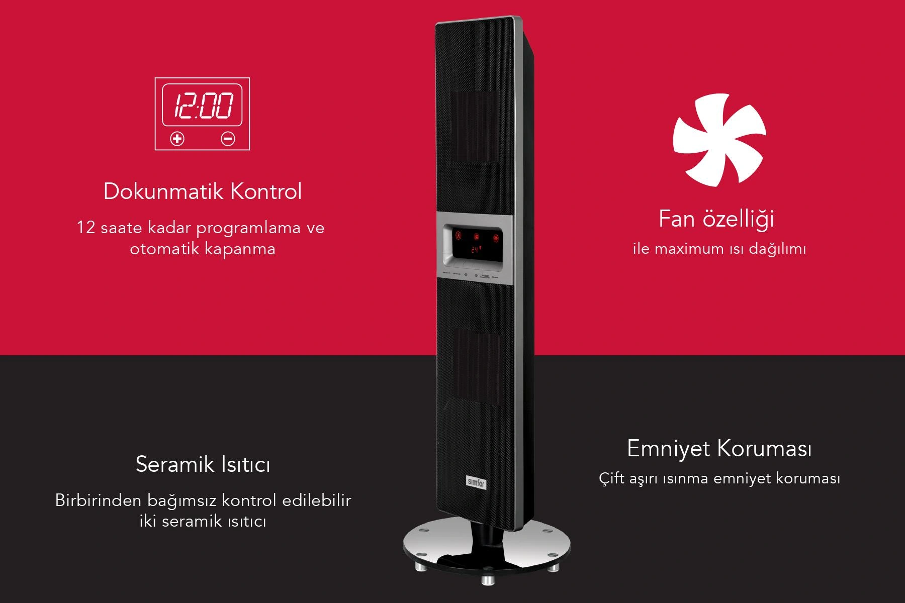 Simfer Sr2500 Single X Karbon Serisi Ip65 Suya-toza Dayanıklı Siyah Uzaktan Kumandalı İç/dış Mekan Isıtıcı