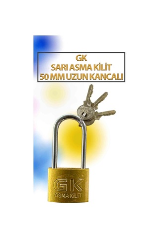 Uzun Tip Sarı Kancalı Asma Kilit 50 Mm Gk