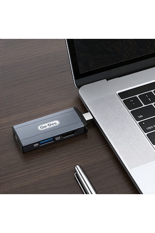 Go Des Gd-ct085 Type-c Bağlantılı 4in1 Hdtv Ses Ve Video Adaptörü Usb3.0/hdmi/3.5mm/4k Ultra Hd 60hz Gri