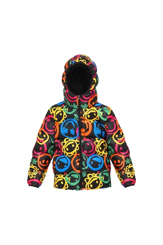 Kız Çocuk Gülen Emoji İçi Polarlı Kürklü Su Ve Rüzgar Geçirmez Kapüşonlu Cepli Kışlık Şişme Mont Çok Renkli