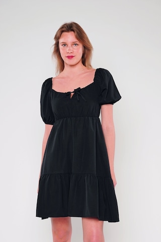 Gabria Omuz Büzgülü Elbise Sıyah Siyah